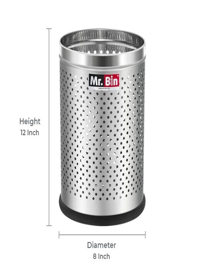 Mr. Bin Stainless Steel Dustbin | Perforated Stainless Steel bin | 8" x 12" Garbage Bin | SS 202 Modular Trash Can | Round-Shape Dustbin for Home, Bathroom, Kitchen, Room & Office | 9 Liter | - Image 2
